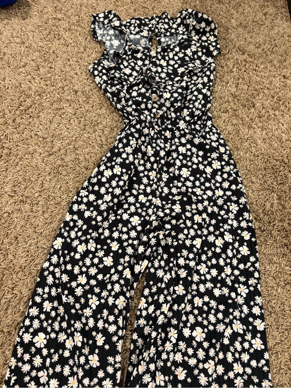 Justice Black and White Flower Jumpsuit Medium